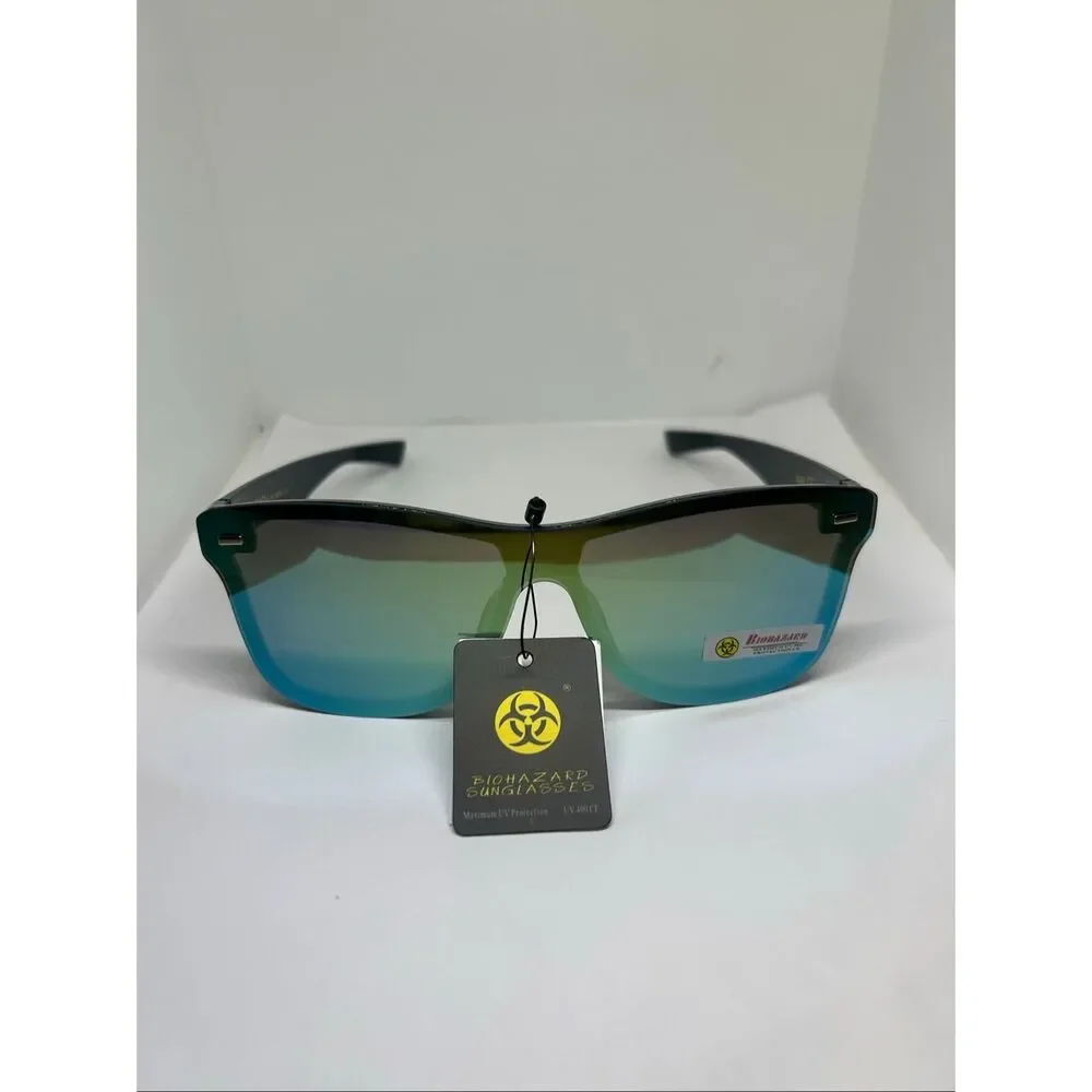 Biohazard Shield Sunglasses UV400 Mirrored Lens Wraparound Unisex